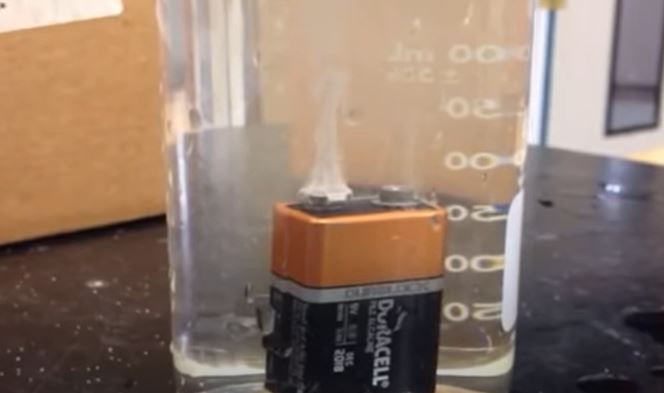 what happens when you put a 9 volt battery in salt water